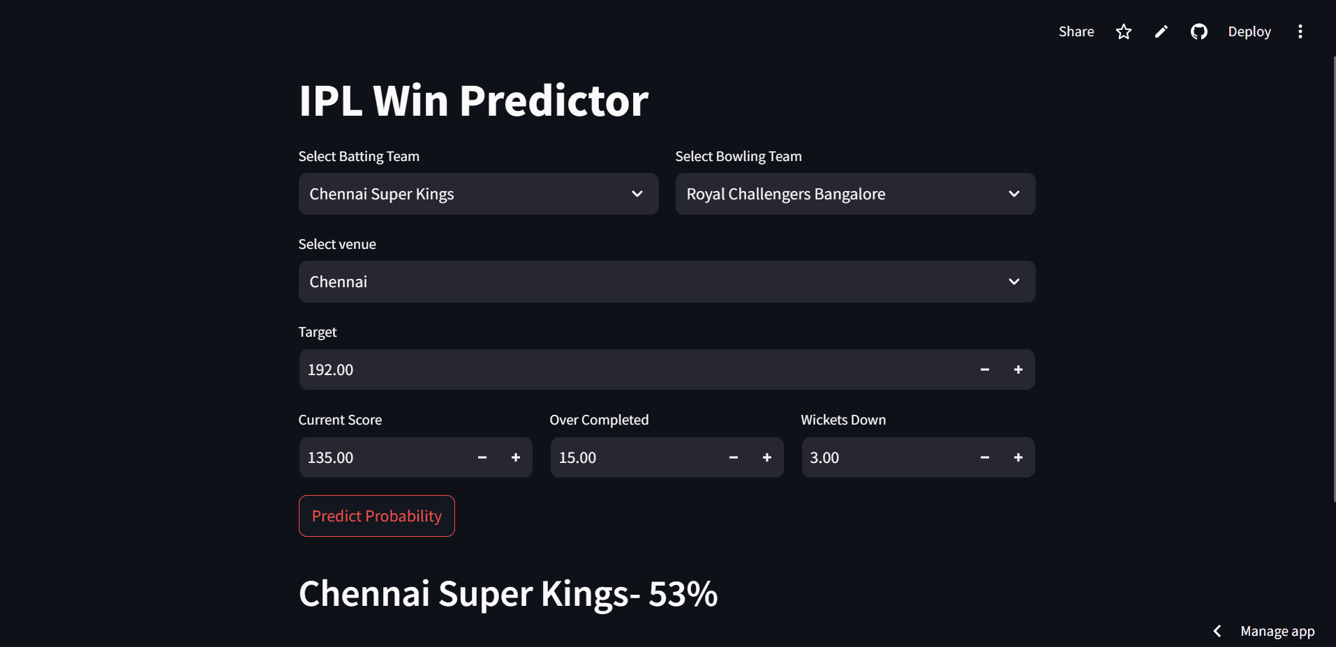 Preview card for the IPL Win Prediction App