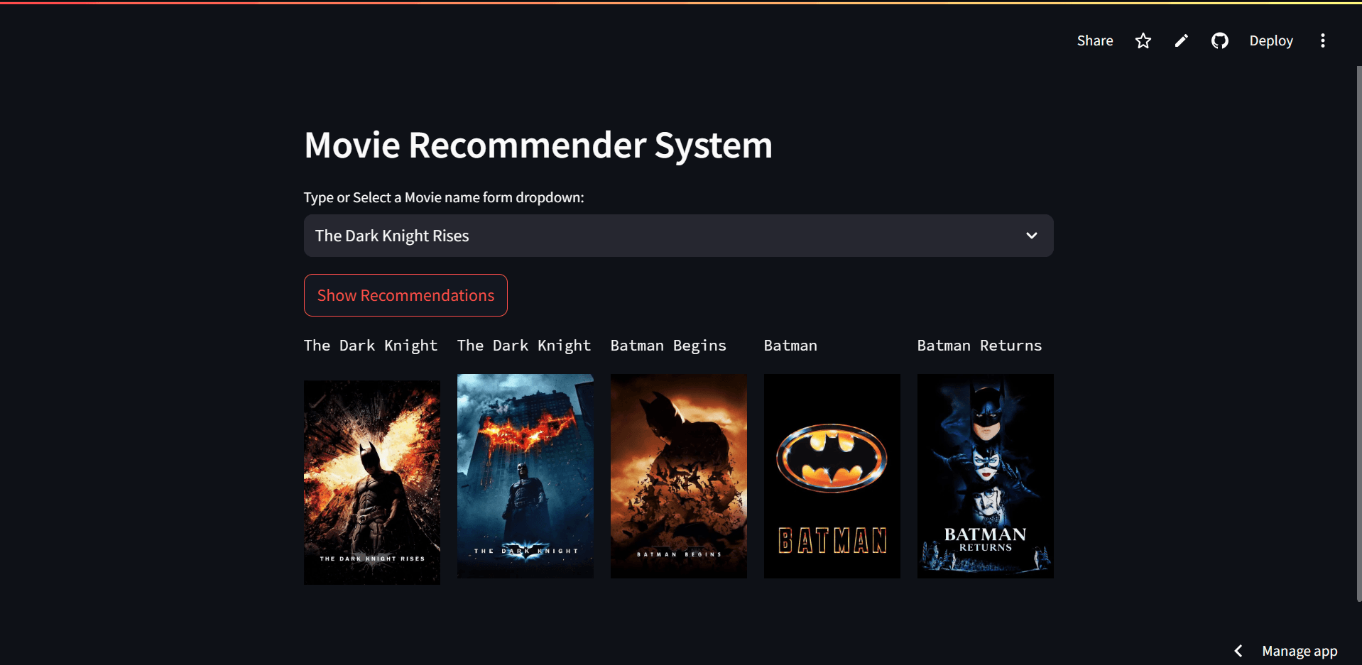 Preview card for the Movie Recommender