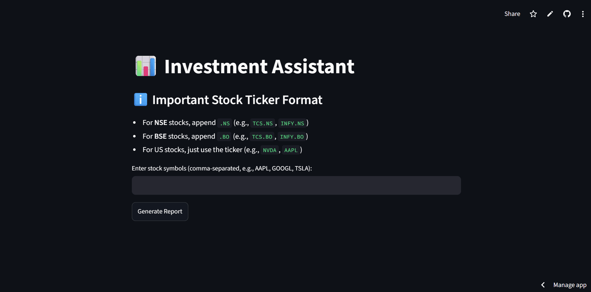 Preview card for the Stock Info Bot